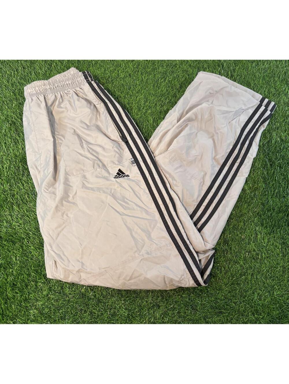 VTG adidas Silver Gray 3-Stripes Track Pants Black Logo Elastic Waist Size Large
